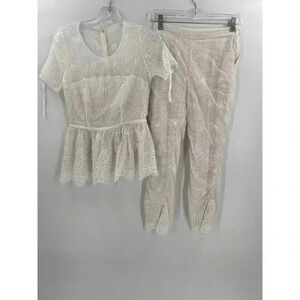 Luba by Hannah Payne Ivory Mesh Lace Peplum Babydoll Blouse SZ 0 Pants Size 4